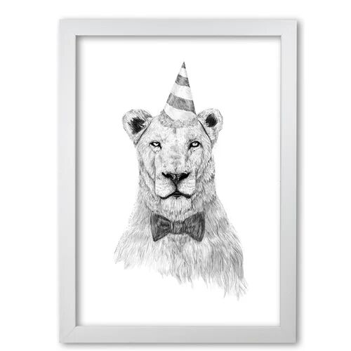 East Urban Home Get the Party Started Lion by Mercedes Lopes Charro - Graphic Art on Paper East Urban Home Frame Options: White Grain, Size: 84 cm H x 59.4 cm W x 5 c  - Size: 84 cm H x 59.4 cm W x 5 cm D