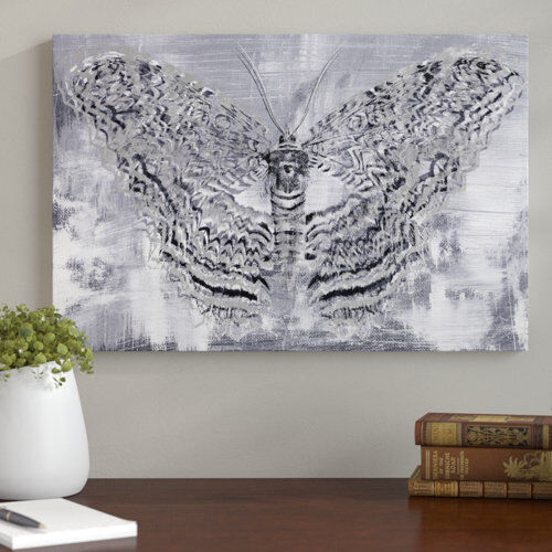 Oliver Gal 'Silver Winged Butterfly' by Blakely Home Art Print Wrapped on Canvas Oliver Gal Size: 61cm H x 92cm W  - Size: 77cm H x 61cm W Oliver Gal 'Silver Winged Butterfly' by Blakely Home Art Print Wrapped on Canvas Oliver Gal Size: 61cm H x 92cm W  - Size: 77cm H x 61cm W