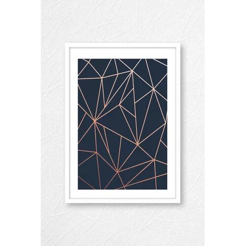 East Urban Home 'Copper Triangles Navy Background Geometrical' Graphic Art East Urban Home Size: 91cm H x 61cm W x 4cm D, Frame Options: White  - Size: 59 cm H x 42 cm W