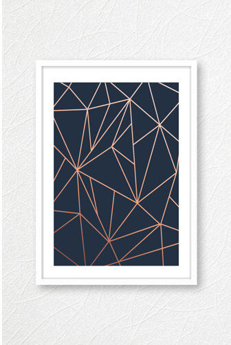 East Urban Home 'Copper Triangles Navy Background Geometrical' Graphic Art East Urban Home Size: 91cm H x 61cm W x 4cm D, Frame Options: White  - Size: 59 cm H x 42 cm W East Urban Home 'Copper Triangles Navy Background Geometrical' Graphic Art East Urban Home Size: 91cm H x 61cm W x 4cm D, Frame Options: White  - Size: 59 cm H x 42 cm W