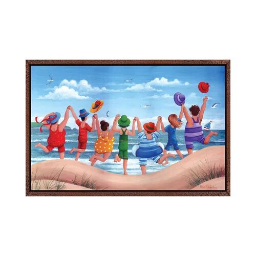 Beachcrest Home Beach Party Rainbow Scene by Peter Adderley - Graphic Art Print on Canvas Beachcrest Home Format: Classic Brown Wood Framed Canvas, Size: 45.72cm H x  - Size: 66.04cm H x 45.72cm W x 3.81cm D