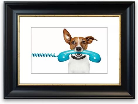 East Urban Home 'Terrier Dog Phone Call' Framed Photograph East Urban Home Size: 93 cm H x 70 cm W, Frame Options: Black  - Size: 50 cm H x 70 cm W