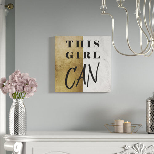East Urban Home This Girl Can Gold - Wrapped Canvas Typography Print East Urban Home  - Size: 30cm H x 30cm W x 3cm D East Urban Home This Girl Can Gold - Wrapped Canvas Typography Print East Urban Home  - Size: 30cm H x 30cm W x 3cm D