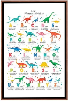 Isabelle & Max Bright Dinosaur Alphabet - Graphic Art Print on Canvas Isabelle & Max Format: Classic Brown Wood Framed, Size: 101.6cm H x 66.04cm W x 3.81cm D  - Size: Small Isabelle & Max Bright Dinosaur Alphabet - Graphic Art Print on Canvas Isabelle & Max Format: Classic Brown Wood Framed, Size: 101.6cm H x 66.04cm W x 3.81cm D  - Size: Small