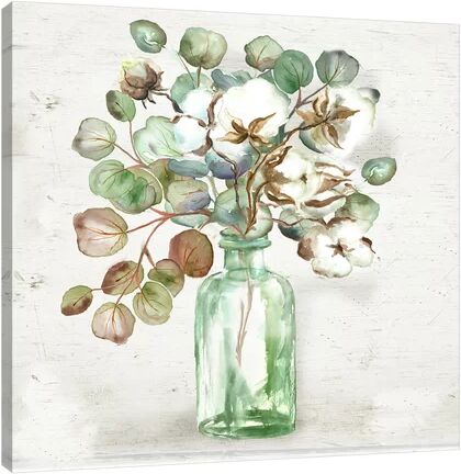 Lily Manor 'Cotton Boll & Eucalyptus in Vintage Bottle' Painting on Wrapped Canvas Lily Manor Size: 76 cm H x 76 cm W  - Size: 91 cm H x 30 cm W