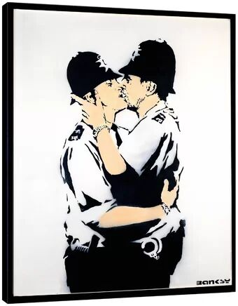 East Urban Home Kissing Cops II by Banksy - Floater Frame Graphic Art Print on Canvas East Urban Home Size: 51cm H x 41cm W x 4cm D  - Size: Super King - 2 Standard Pillowcases