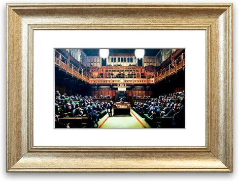 East Urban Home 'Monkey Parliament' by Banksy - Graphic Art Print on Paper East Urban Home Size: 50cm H x 70cm W x 1cm D, Frame Options: Silver  - Size: 30cm H x 40cm W x 1cm D East Urban Home 'Monkey Parliament' by Banksy - Graphic Art Print on Paper East Urban Home Size: 50cm H x 70cm W x 1cm D, Frame Options: Silver  - Size: 30cm H x 40cm W x 1cm D
