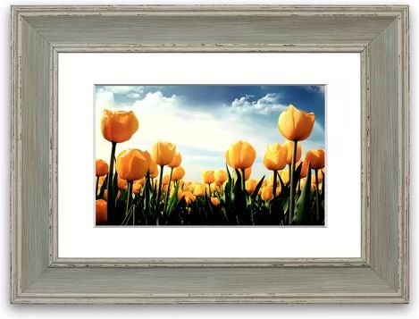 East Urban Home Yellow Tulips - Picture Frame Photograph Print on Paper East Urban Home Size: 50 cm H x 70 cm W, Frame Options: Blue  - Size: 93 cm H x 126 cm W