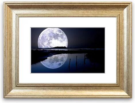 East Urban Home 'Full Moon Reflection Bedroom' Framed Graphic Art East Urban Home Size: 50 cm H x 70 cm W, Frame Options: Silver  - Size: 93 cm H x 126 cm W