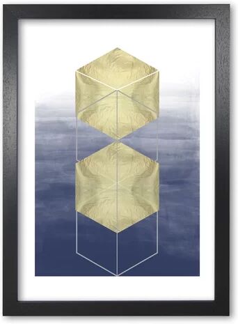 East Urban Home Navy and Gold Abstract Hexagons - Graphic Art on Paper East Urban Home Format: Black Grain Frame, Size: 60 cm H x 42 cm W x 5 cm D  - Size: 42 cm H x 30 cm W x 5 cm D