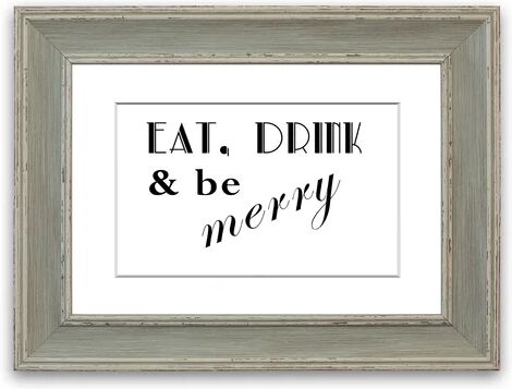 East Urban Home 'Eat Drink and Be Merry' Framed Typography in White East Urban Home Size: 50 cm H x 70 cm W, Frame Options: Blue  - Size: 70 cm H x 93 cm W