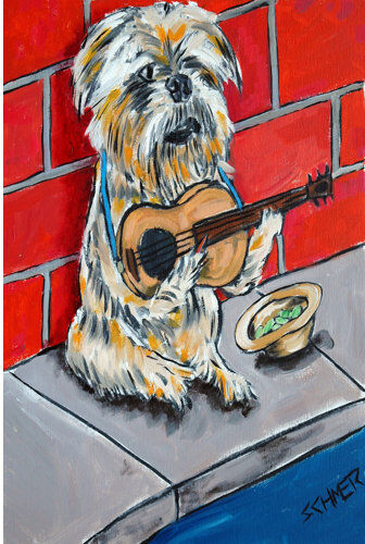 East Urban Home 'Brussels Griffon Guitar' by Jay Schmetz Oil Painting Print on Wrapped Canvas East Urban Home Size: 76cm H x 51cm W  - Size: Medium East Urban Home 'Brussels Griffon Guitar' by Jay Schmetz Oil Painting Print on Wrapped Canvas East Urban Home Size: 76cm H x 51cm W  - Size: Medium