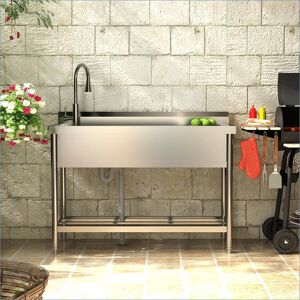 Latitude Run Utility Sink, Free Standing Single Bowl Sink With Faucet & Cold/Hot Water Pipe, Stainless Steel Sink for Laundry Room Kitchen Bathroom Garage Garden B Stainless Steel 94cm H X 120cm L X 51cm W