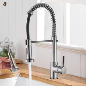Belfry Kitchen Wall Pull Down Single Lever Monobloc Tap Brushed Nickel 24cm