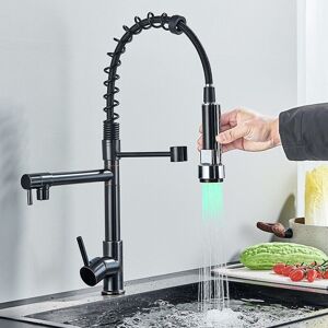 Belfry Kitchen Black LED Monobloc Kitchen Sink Mixer Tap Pull Out Dual Spray Head Single Lever Matte Black 12.5cm