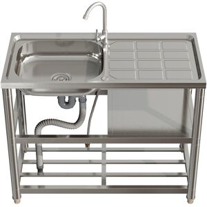 17 Stories Stainless Steel One Compartment Sink with Shelves and Drainboard Silver 800mm H x 980mm L x 455mm W 17 Stories Stainless Steel One Compartment Sink with Shelves and Drainboard Silver 800mm H x 980mm L x 455mm W