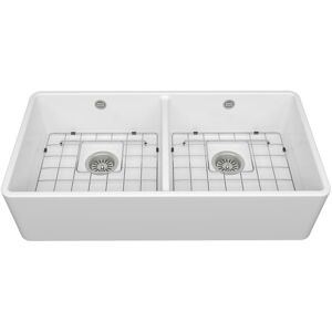 Bocchi Lusso 90D Ceramic Kitchen Sink, White, Bottom Grid - 895x480mm Gloss White 895mm L X 480mm W Bocchi Lusso 90D Ceramic Kitchen Sink, White, Bottom Grid - 895x480mm Gloss White 895mm L X 480mm W