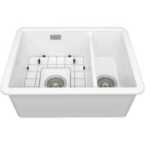 Bocchi Sotto 15D 1.5Bowl Ceramic Undermount/Inset Kitchen Sink, G White w Waste, Bottom Grid-555x430mm Gloss White 555mm L X 430mm W Bocchi Sotto 15D 1.5Bowl Ceramic Undermount/Inset Kitchen Sink, G White w Waste, Bottom Grid-555x430mm Gloss White 555mm L X 430mm W
