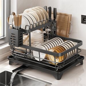 E Cairns Dish Drainer Rack, Detachable 2 Tier Dish Rack With Drip Tray, Large Capacity Dish Drying Rack With 360° Swivel Drainage Spout, Space-Saving For Kitch Matte Black 23.5cm H X 30cm W X 42.5cm D E Cairns Dish Drainer Rack, Detachable 2 Tier Dish Rack With Drip Tray, Large Capacity Dish Drying Rack With 360° Swivel Drainage Spout, Space-Saving For Kitch Matte Black 23.5cm H X 30cm W X 42.5cm D