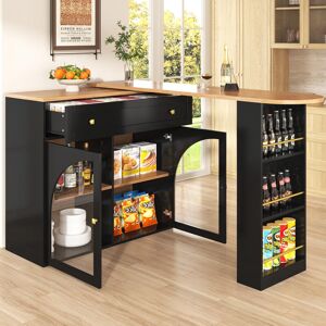 Lark Manor Kitchen Island With 2 Doors, 1 Drawer And Extendable Table Black 104cm H X 204cm W X 39cm D Lark Manor Kitchen Island With 2 Doors, 1 Drawer And Extendable Table Black 104cm H X 204cm W X 39cm D