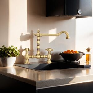 Piralla Baroq Bridge Two Lever Kitchen Tap Bronze 25cm Piralla Baroq Bridge Two Lever Kitchen Tap Bronze 25cm
