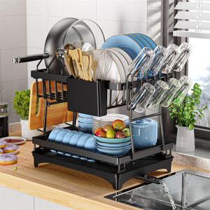 Belfry Kitchen Delphin Adjustable Steel Dish Rack Matte Black 34cm H X 42cm W X 30cm D Belfry Kitchen Delphin Adjustable Steel Dish Rack Matte Black 34cm H X 42cm W X 30cm D
