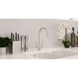 Rangemaster Twin Lever Monobloc Tap Brushed Nickel 19.4cm Rangemaster Twin Lever Monobloc Tap Brushed Nickel 19.4cm