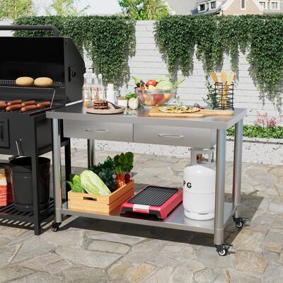 Rio 122 cm W Stainless Steel Top Kitchen Cart Silver 81cm H X 122cm W X 61cm D Rio 122 cm W Stainless Steel Top Kitchen Cart Silver 81cm H X 122cm W X 61cm D