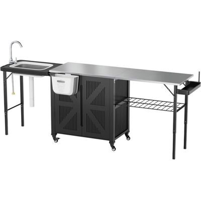YODOLLA Outdoor Folding Grill Cart Table With Sink Lockable Wheels And Waterproof Cover 91cm H X 235cm W X 49cm D YODOLLA Outdoor Folding Grill Cart Table With Sink Lockable Wheels And Waterproof Cover 91cm H X 235cm W X 49cm D
