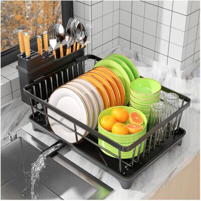 E Cairns Adjustable Dish Rack Matte Black 14.5cm H X 37.8cm W X 28.3cm D E Cairns Adjustable Dish Rack Matte Black 14.5cm H X 37.8cm W X 28.3cm D