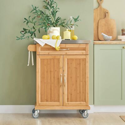 Brambly Cottage Kansas Kitchen Cart Brown/Stainless steel 92cm H X 74cm W X 46cm D Brambly Cottage Kansas Kitchen Cart Brown/Stainless steel 92cm H X 74cm W X 46cm D