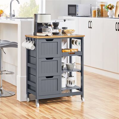 Yaheetech Kitchen Cart with Solid Bamboo Top & Solid Wood Legs Dark Grey 84.5cm H X 67cm W X 37cm D Yaheetech Kitchen Cart with Solid Bamboo Top & Solid Wood Legs Dark Grey 84.5cm H X 67cm W X 37cm D