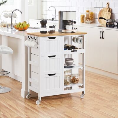 Yaheetech Kitchen Cart with Solid Bamboo Top & Solid Wood Legs White 84.5cm H X 67cm W X 37cm D Yaheetech Kitchen Cart with Solid Bamboo Top & Solid Wood Legs White 84.5cm H X 67cm W X 37cm D