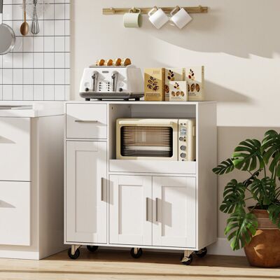 Brambly Cottage HOMCOM Rolling Kitchen Cart, Microwave Cabinet with Adjustable Shelf White 88.7cm H X 80cm W X 40cm D Brambly Cottage HOMCOM Rolling Kitchen Cart, Microwave Cabinet with Adjustable Shelf White 88.7cm H X 80cm W X 40cm D