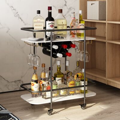 Fairmont Park Ahmarria 2-Tier Bar Cart on Wheels with Wine Rack and Glass Holder, Drink Trolley for Home, Party Black 78cm H X 67cm W X 33cm D Fairmont Park Ahmarria 2-Tier Bar Cart on Wheels with Wine Rack and Glass Holder, Drink Trolley for Home, Party Black 78cm H X 67cm W X 33cm D