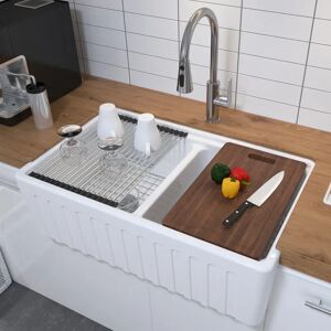 Ivy Bronx Abbi-Leigh Ceramic Double Bowl Farmhouse Kitchen Sink 25.5 H x 84.0 W x 51.0 D cm