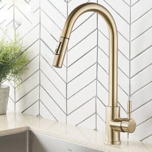 Belfry Kitchen Brushed Gold Kitchen Faucet Pull Out Stainless Steel Kitchen Sink Water Tap Single Handle Mixer Tap 360 Rotation Kitchen Shower Faucet yellow 40.0 H cm