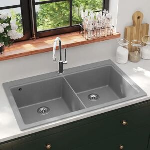 Belfry Kitchen Ariella Double Bowl Overmount Kitchen Sink gray/white 20.0 H x 40.0 D cm