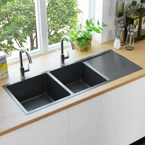 Belfry Kitchen Aislinn Double Bowl Undermount Kitchen Sink Belfry Kitchen Finish: Black  - Size: 193cm H X 121cm W X 182cm D Belfry Kitchen Aislinn Double Bowl Undermount Kitchen Sink Belfry Kitchen Finish: Black  - Size: 193cm H X 121cm W X 182cm D