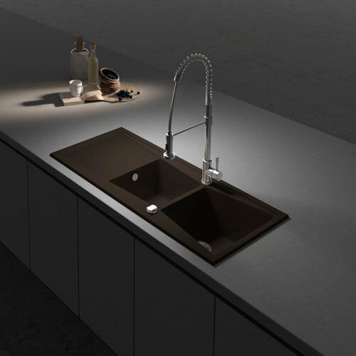 Belfry Kitchen Angelina 118cm x 51cm Double Bowl inset Kitchen Sink Belfry Kitchen Finish: Brown  - Size: 20cm H X 75cm W X 45cm D Belfry Kitchen Angelina 118cm x 51cm Double Bowl inset Kitchen Sink Belfry Kitchen Finish: Brown  - Size: 20cm H X 75cm W X 45cm D
