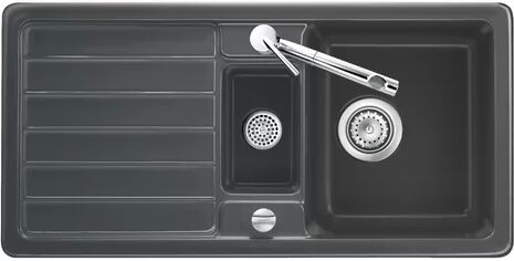 Systemceram 50cm x 20cm Double Kitchen Sink Systemceram Colour: Nero  - Size: 20cm H X 100cm W X 51cm D