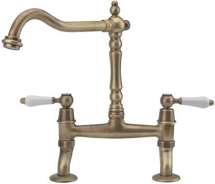 Tre Mercati Double Handle Bridge Sink Mixer Tre Mercati Finish: Antique Brass  - Size: 41cm H x 61cm W x 3.81cm D