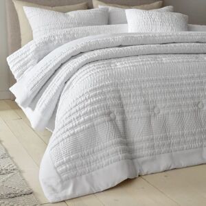 Catherine Lansfield Lennon Stripe Seersucker Quilted 220x220cm Bedspread White white