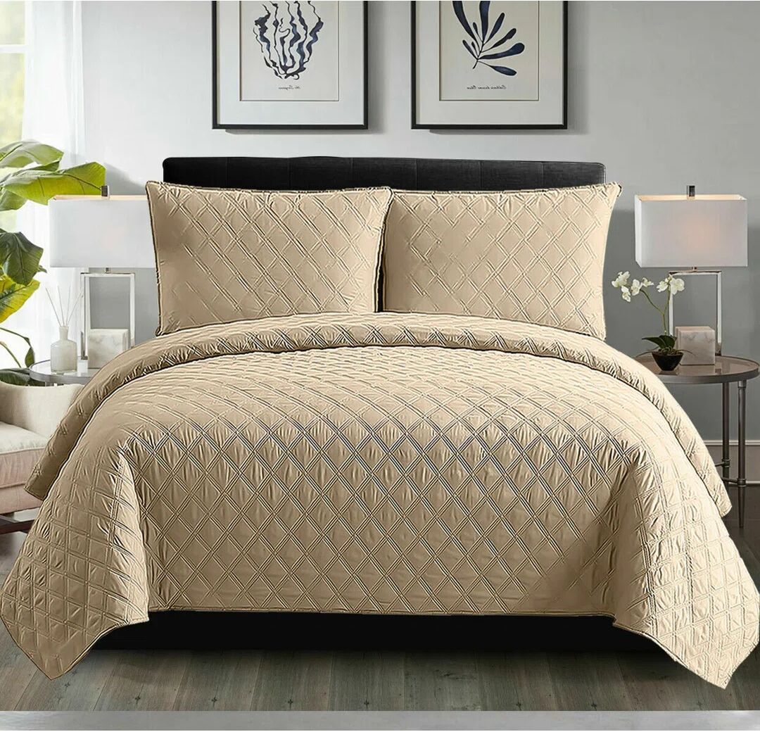 Canora Grey Quilted Inspiration Bedspread Embossed Bedding Set Bed Throw 270.0 H x 250.0 W cm