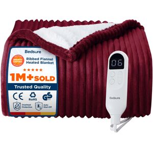 Bedsure Heated Blanket Electric Throw with 10 Time Settings, 6 Heat Settings, Overheat Protection Striped Red 130cm W X 160cm L
