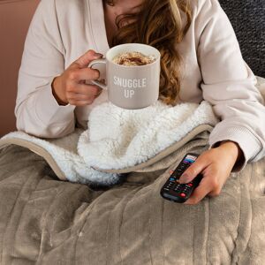 Slumberdown Cosy & Snug Sherpa Fleece Heated Throw Blanket 10 Heat Settings Over Blanket Mole/Natural 160cm W X 130cm L