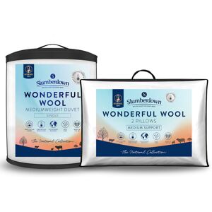 Slumberdown Wonderful Wool Mediumweight Duvet with 2 Medium Support Pillows White Kingsize