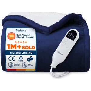 Bedsure Heated Blanket Electric Throw with 10 Time Settings, 6 Heat Settings, Overheat Protection Navy 130cm W X 160cm L