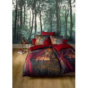 Fleuresse Red 100% Cotton Reversible 2 Piece Duvet Set Single - 1 Pillowcase (80 x 80 cm)