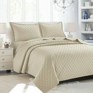 Quality & Style Quilted Embossed Bedspread Bed Throw Comfort Bedding Set Single,Double King And Super King Sizes Beige King Bedspread + 2 Standard Shams